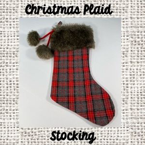Christmas Plaid Faux Fur Trimmed Stocking